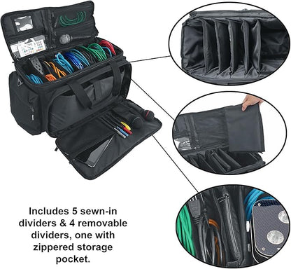 Rockville UT-BAG10 DJ Utility/Cable Bag, 10 Compartments, Padded Straps, Water-Resistant, Lockable Zippers, Perfect for DJs, Events, Gear & Cables