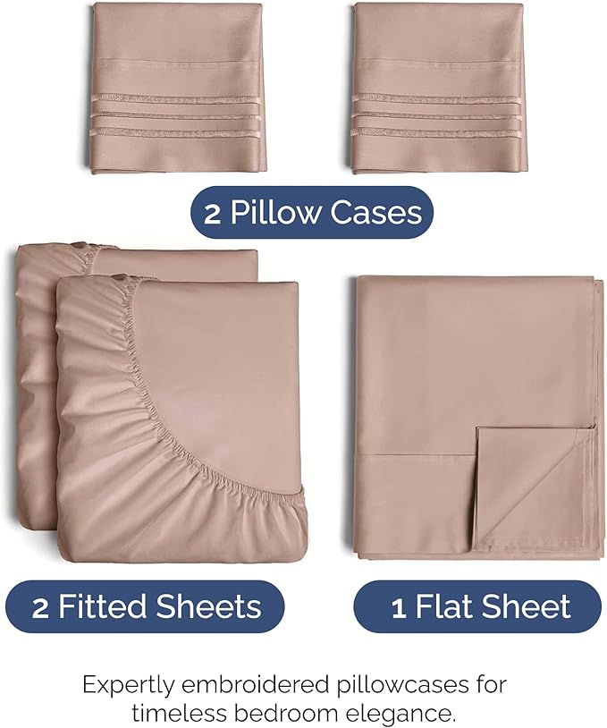 Split King Size 5 Piece Sheet Set - Comfy Breathable & Cooling Bed Sheets Set - Hotel Luxury Bedding for Women, Men, Kids, Teens, Boys & Girls - Deep Pockets, Soft and Wrinkle Free - Oeko-Tex - Mauve