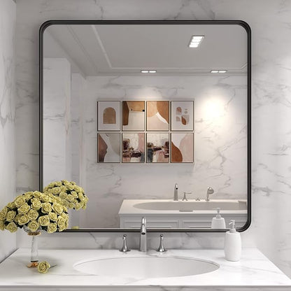 LOAAO 36X36 Inch Black Metal Framed Bathroom Mirror for Wall, Matte Black Bathroom Vanity Mirror Farmhouse, Anti-Rust, Tempered Glass, Hangs Horizontally or Vertically