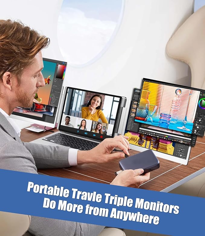 15.6" Laptop Screen Extender, Left Screen 360° Flip Triple Screen Monitor Extender, FHD 1080P IPS Portable Travel Monitor Display, fit for 12–18.5" Laptops, Compatible with Windows and MacBook-S10