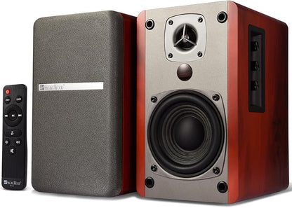 SINGING WOOD BT27 Active Powered Bluetooth Bookshelf Speakers for Studio Monitor TV Computer Turntable - 60 Watts - Wood Grain Finish (Walnut)