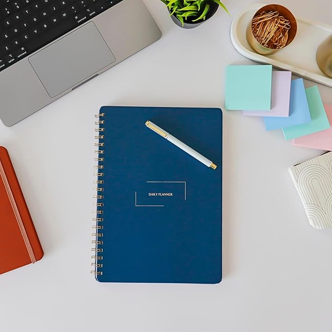 Undated Daily Planner | 8.25” x 11.75” To Do List Notebook | Work Productivity ADHD Organizer | Men and Women Planner | College Supplies | Navy | Portrait Layout