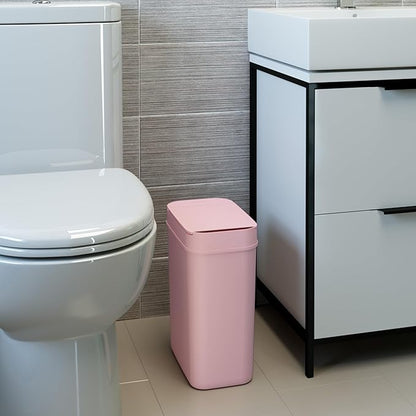 iTouchless 3 Gallon Sensor Pink Bathroom Trash Can, 10 Liter Small Slim Automatic Touchless Garbage Bin with Lid, Smart Narrow Motion Control Commercial Waste Basket for Bedroom, Office