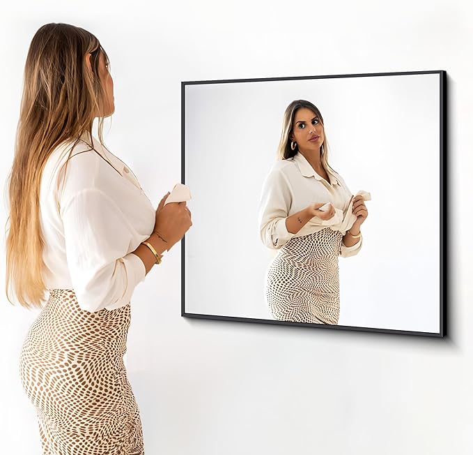 Black Bathroom Mirror for Wall, 36x40 Inch Rectangle Mirrors with Metal Frame, Modern Vanity Wall Mirror Decor for Entryway Hangs, Bathroom Living Room Horizontal or Vertical