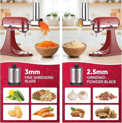 Stainless Steel Slicer Shredder Attachment for KitchenAid Stand Mixer, Salad Machine with Vegetable Slicer, Salad Maker, Grinding Powder, Cheese Grater by Cofun