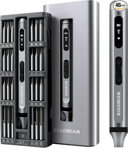52 in 1 Electric Screwdriver Set,XIAONIAN 3.7V Mini Precision Screwdriver Set with 48 S2 Magnetic Bits,USB-C Charging Cable,LED Light,Small Repair Tool Kit for Phone,Watch,Eyeglasses,PC,Camera,Laptop
