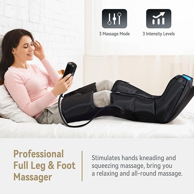 FIT KING Air Compression Leg and Foot Boots Massager for Circulation from Foot to Thigh to Relieve Pain, Swelling, Edema - Pressure Sensor & LCD Display & 3 Timer Optional