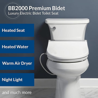 Bio Bidet BB2000 Bliss Electric Bidet Toilet Seat, Warm Water with Air Dryer, Heated Seat with Sensor and Slow Close Lid, Night Light, Remote Control, Elongated, White