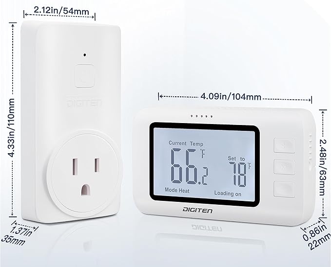 Wireless Thermostat for House, SENSTREE Remote Temperature Controller, Temperature Control Plug, Support Heating/Cooling Mode, for Window A/C, Fan, Space Heater,in Home,Baby Room, Attic, Garage