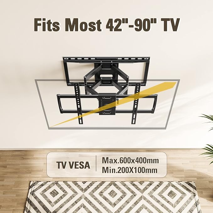 Mounting Dream Full Motion TV Wall Mount for Most 42-90 Inch TVs, Heavy Duty Wall Mount TV Bracket with 6 Strong Articulating Arms, Max VESA 600x400mm, Up to 132LBS, Fits 16/18/24'' Wood Studs, MD2298