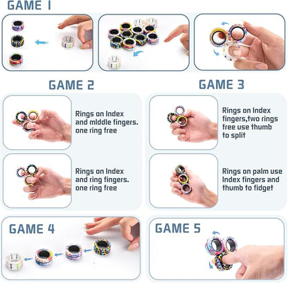 12Pcs Magnetic Adults Fidget Toys Rings,Stocking Stuffers for Kids 8-12,Fidget Spinner Rings for Anxiety Relief Therapy ,Party Favors Gifts for Teen Boy and Girl