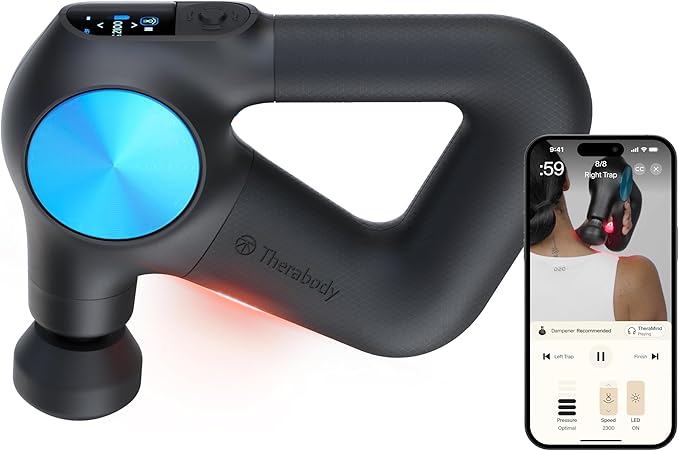 Therabody Theragun PRO Plus - 6-in-1 Deep Tissue Percussion Massage Gun, Handheld Personal Massager for Full Body Pain Relief & Muscle Tension with Biometric Breathwork, Vibration & Heated Attachments