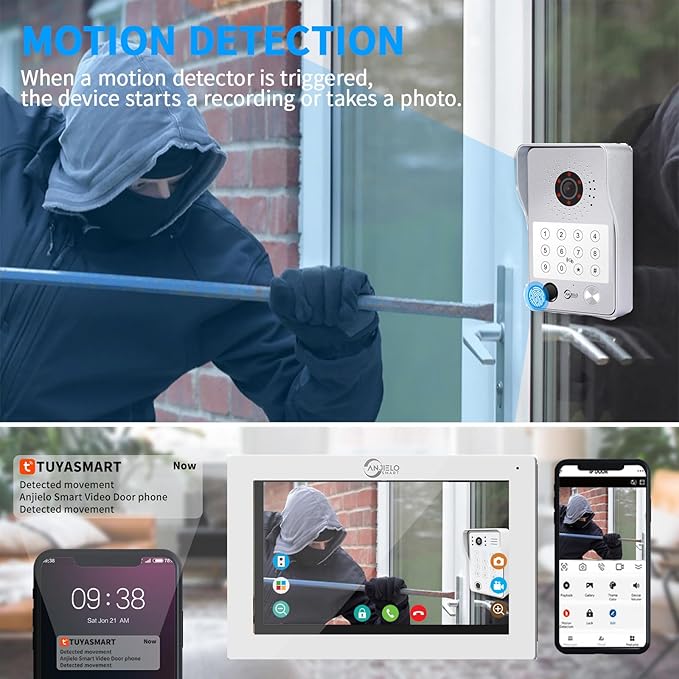 Wired Video Door Phone Apartment Intercom System,7 Inch Touch Monitor with 1080P HD Camera Doorbell,Supporting 5 in 1 Unlocking,Minitoring Motion Detecting for Home Villa,Tuya (2 doorbell + 2 monitor)