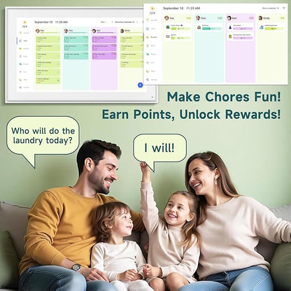 21.5 Inch Smart Digital Calendar – Electronic Chore Chart & Planner with 1920x1080P IPS Touchscreen, Weekly/Monthly Family Organizer for Wall or Desk, White 2025 New Version