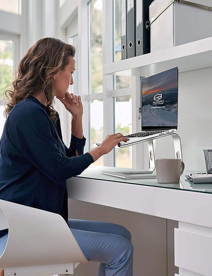 SOUNDANCE Laptop Stand, Aluminum Computer Riser, Ergonomic Laptops Elevator for Desk, Metal Holder Compatible with 10 to 15.6 Inches Notebook Computer, Silver