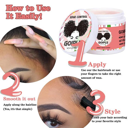 Edge Control Wax for Women Strong Hold Non-greasy Edge Control Smoother Edge Wax, Edge Wax Styling Gel Edge Control for Black Hair No Flaking, White Residue, Shine and Smooth 4oz (Sweet Peach)