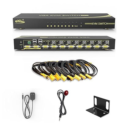 VGA KVM Auto Switch 8 Port in 2 Out Switcher 8x2 Supports Hotkeys,Audio,Basic Keyboard and Mouse USB 2.0 Devices Sharing 8 Computers with Remote Control
