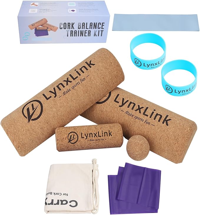 Cork Balancing Board Foot Restoration and Balance Kit with Massage Ball & Resistance Bands – Plantar Fasciitis Recovery, Improve Foot Health | Sports & Outdoors Balance Boards