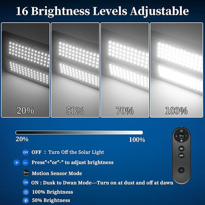 Ofuray Of-10600w Solar Street Lights Outdoor,750000lm Solar Security Flood Lights Parking Lot Commercial with Motion Sensor, 6500k IP67 Street Dusk to Dawn with Remote Control for Street,Park,Barn