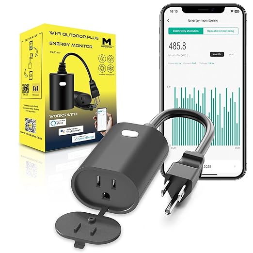 Minoston Outdoor Outlet, WiFi Smart Plug in Energy Monitoring, 2.4Ghz Wi-Fi Plugs, Compatible with Alexa and Smart Life, IP65 Waterproof Outlet 15A (MP22WP)
