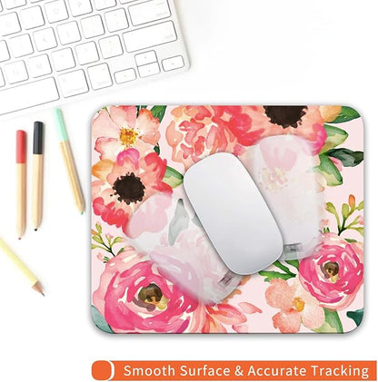 Armanza Square Mouse Pad Pink Watercolor Flower, Personalized Premium-Textured Custom Mouse Mat Design, Washable Mousepad Cloth, Non-Slip Rubber Base Computer Mouse Pads for Wireless Mouse
