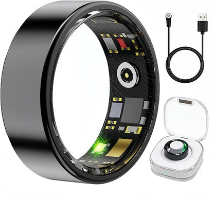 Smart Ring Health & Fitness Tracker for Men & Women, Heart Rate, SPO₂, Sleep & Activity Monitoring, IP68 Waterproof, Long Battery Life, Family Care Mode, No Subscription Fee (Black, 7)