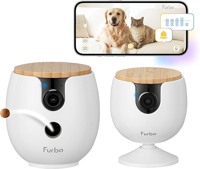 Furbo [New Mini 360° Camera + Mini Cam [New Subscription Required at Setup] (2-Camera Bundle Nanny Pro Subscription): Pet Safety Alerts, Dog & Cat Cameras with Speaker, Phone App & Night Vision
