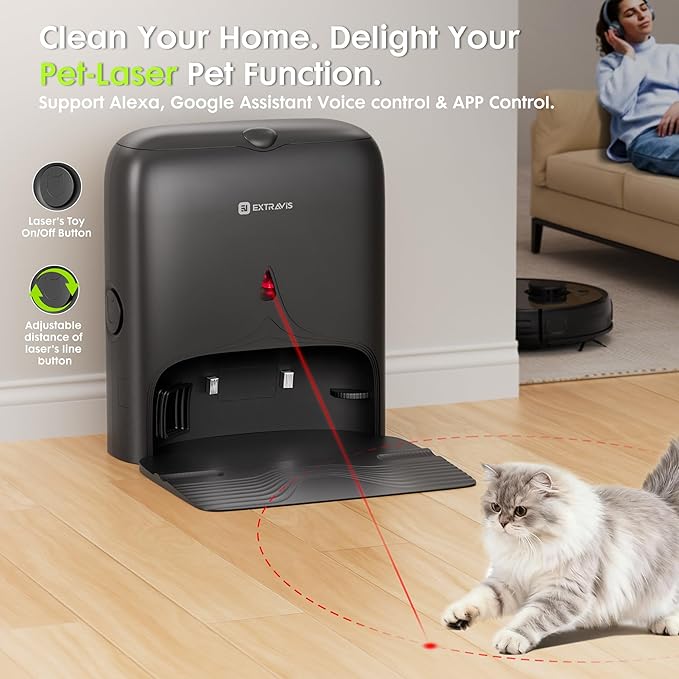 Robot Vacuum and Mop, Pet Hair Tangle-Free Cutter Technology, Max 10,000Pa Suction, Laser Navigation, Pet Laser, 75-Days Capacity, Carpet Lift Detection, APP ＆ Voice Control, Robotic Vacuums Cleaner