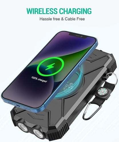 BLAVOR Solar Power Bank 10,000mAh, Portable Wireless Charger, 20W Fast Charging External Battery Pack with USB C for Cell Phones, Solar Panel Charging with Dual Flashlight for Camping