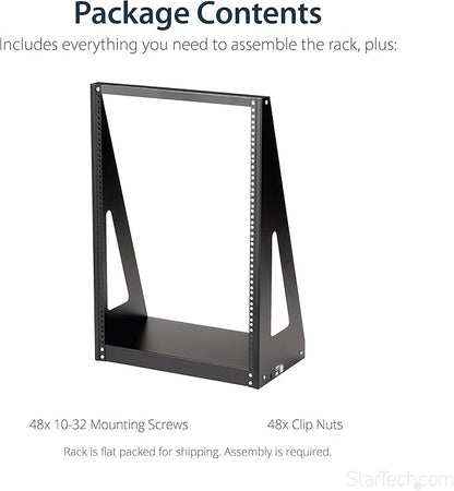 StarTech.com 2-Post 16U Heavy-Duty Desktop Server Rack, Small Open Frame 19in Computer Rack, Compact Network Rack for AV / Studio / Data / IT Equipment, Two-Post Home/Office Rack, TAA (2POSTRACK16)