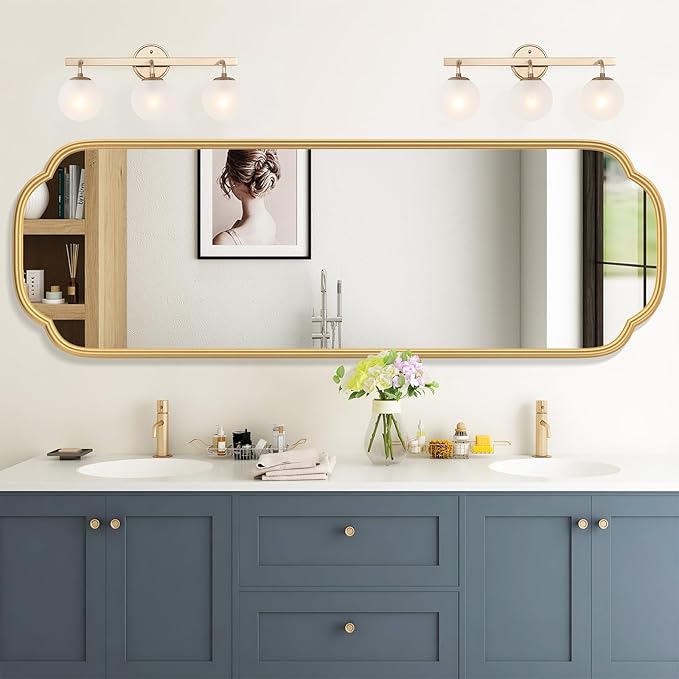 48"x16" Gold Door Mirror Full Length Over The Door with Non-Rusting Metal Frame, Modern Full Body Mirror Bedroom Closet Bathroom