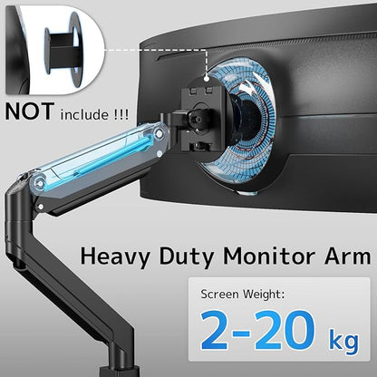 PUTORSEN 17-49 Inch Ultrawide Monitor Arm, up to 20KG, Heavy Duty Monitor Arm, Premium Aluminium Monitor Mount for Flat/Curved Monitor with VESA 75 * 75/100 * 100 mm, Gas Spring Monitor Desk Mount