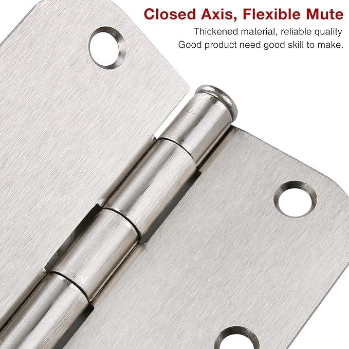 100 Pack Interior Door Hinges Brushed Nickel 3.5 inch x 3 1/2" 5/8" Round Residential Bi-fold Bedroom Standard Hinge for Wood Single/Double Bedroom Doors Silver House Hardware Kit Controls 3 ½"