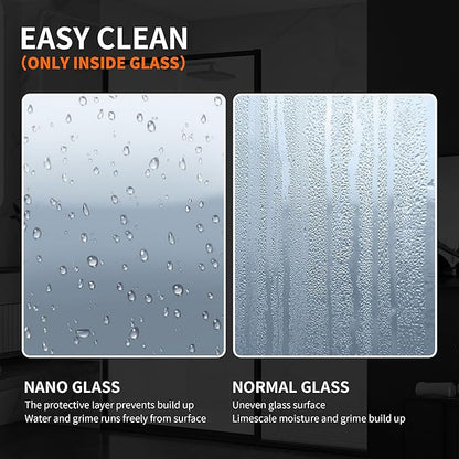 Shower Framed Glass Panel, 34" W x 74" H Shower Screen, 5/16" (8mm) Tempered Glass Shower Door, Fit for Walk-in Bathroom, Matte Black Fixed Shower Door