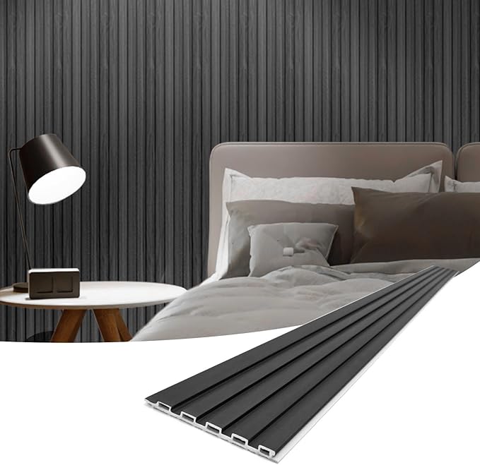 Art3d Slat Wall Panels, WPC Soundproof 3D Wall Paneling for Interior Wall Decor, TV Background, 8-Pack 96 x 6 in. Black