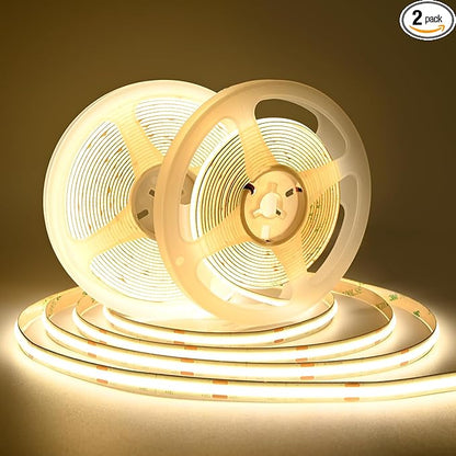 TUNICHX COB LED Strip Light DC12V LED Strip Flexible Super Bright LED Strips 9W/m 2x16.4FT Natural White 4000K CRI 90+ 480LEDs/m High Density Uniform Light for Home Decor No Adapter or Controller