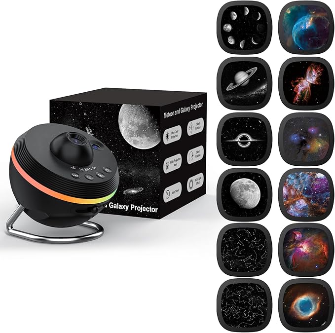 Ainael Galaxy Projector, Star Projectors Home Planetarium Space Ceiling Starry Sky Night Light with Light Strip, Meteor and Galaxy Projector & 2 Films Set for Kid Adult