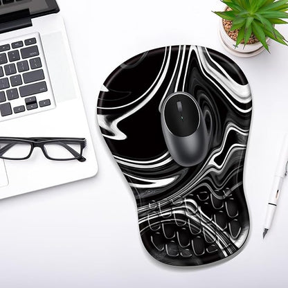 YIWEI Ergonomic Mouse Pad with Wrist Rest - Comfortable Office Mousepad with Memory Foam Wrist Support for Carpal Tunnel Relief, Mouse Pads with Non-Slip Base for Gaming and Home (Black-2)
