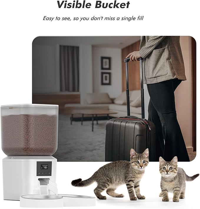 Automatic Cat Feeder for 2 Cats - 8L/34 Cups Large Capacity Auto Food Dispenser with LCD Screen, 2 Food Trays, Timed Cat Feeder, Up to 50 Portions 6 Meals Per Day, Keep Fresh