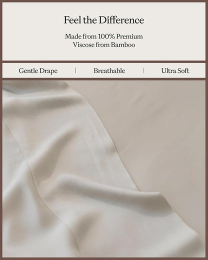 Cozy Earth Luxury Bed Sheet Set - 100% Viscose from Bamboo Fabric, Ultra-Soft & Breathable, Fits Regular & Deep Pocket Mattresses up to 20" - 5 Pieces Split King Sheet Set Oat