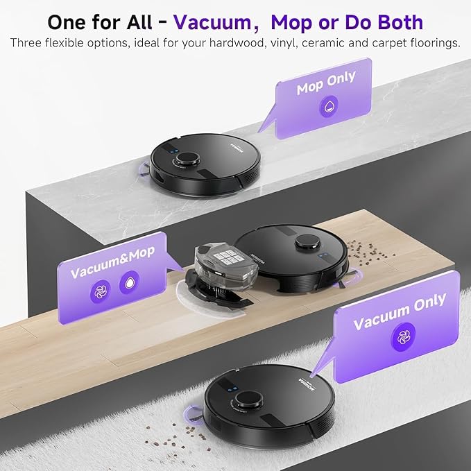 MONSGA Robot Vacuum and Mop Combo, 6000Pa Robotic Vacuum with 3.5L Self Emptying Station, Lidar Navigation Robot Vacuum Cleaner, 180mins Runtime, APP/Remote/Voice Control, for Hard Floors and Carpets