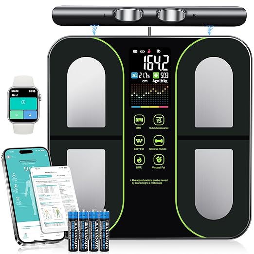 Digital Scales for Body Weight, 8-Electrode Smart Bathroom Weight Scale with BMI, BMR, Body Fat, Muscle Mass, Body Composition Analysis with VA Color Screen and Retractable Handle 400lbs