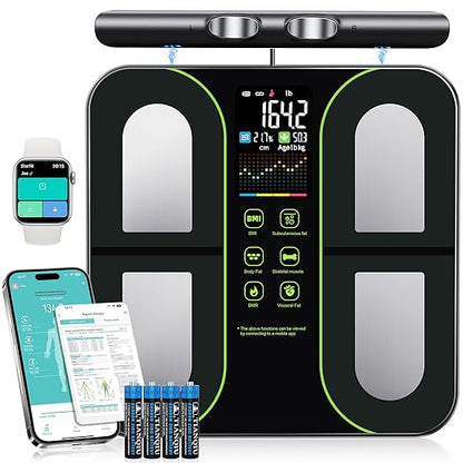Digital Scales for Body Weight, 8-Electrode Smart Bathroom Weight Scale with BMI, BMR, Body Fat, Muscle Mass, Body Composition Analysis with VA Color Screen and Retractable Handle 400lbs