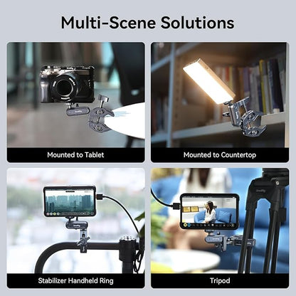 SMALLRIG Camera Mount Clamp, Ballhead Magic Arm and Adapter for Gopro, Camera Monitor Mount with 1/4"-20, 3/8"-16 Threaded Holes, Super Clamp for Gopro/DSLR/Stabilizer