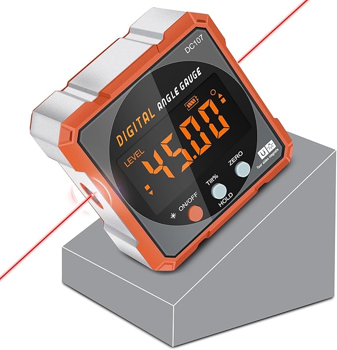 Digital Angle Finder Magnetic Electronic Angle Cube Dual Laser Gauge Digital Level with Slope Percentage Table Saw Miter Protractor Woodworking Measuring Tool Level Box for Hanging