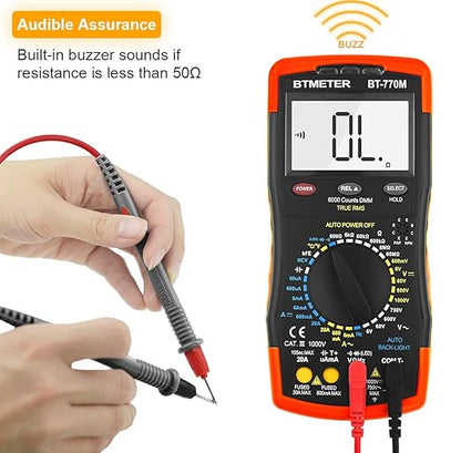 Digital Multimeter TRMS 6000 Count, BTMETER BT-770M Auto/Manual Ranging DMM Electrical Meter Tester for AC/DC Amp, AC/DC Volt, Ohm Capacitance Frequency Continuity Temperature NCV, Auto Backlight