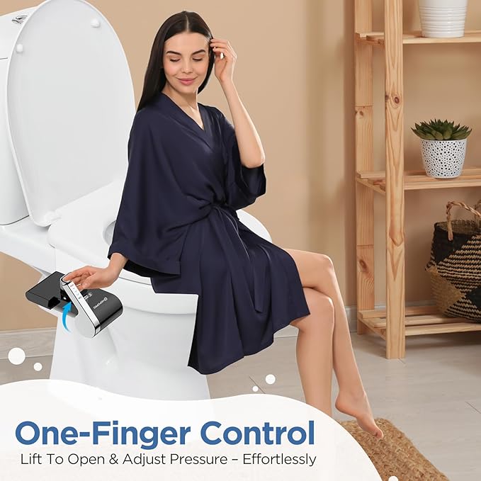 HOPOPRO Bidet with Single Finger Water Pressure Control, Self Cleaning Hygienic Dual Nozzle (Feminine/Rear Wash), Non-Electric Bidet Attachment for Toilet Seat, Easy DIY Install <5 Min -Black
