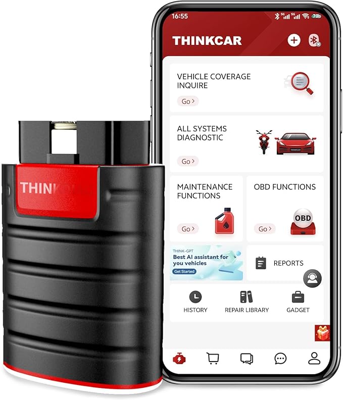 Thinkdiag OBD2 Scanner Bluetooth Full System Bidirectional Diagnostic Scan Tool OE Level Code Reader with ECU Function 15+ Reset Service FCA AutoAuth All Software 1 Year Update Fits for iOS & Android