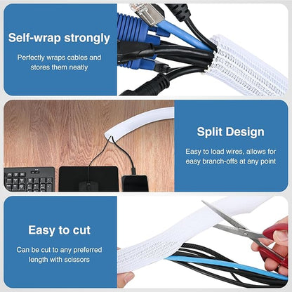 Nilight Cable Sleeve,25ft-1inch Cord Management Sleeves, Braided Sleeving, Split Self Wrapping Wire Loom for Computer Electrical Automotive Harness Protector Organizer, White