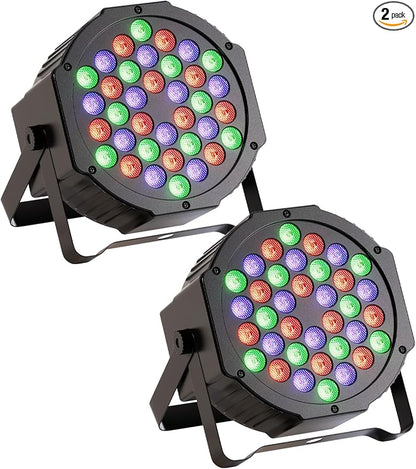JAJALUYA LED Par Lights 36 LED Stage Lights 9 Modes RGB DJ Lights with Sound Activated Remote and DMX Control DJ Uplighting for Birthday Party Events Wedding Christmas Stage Lighting (2 Packs)